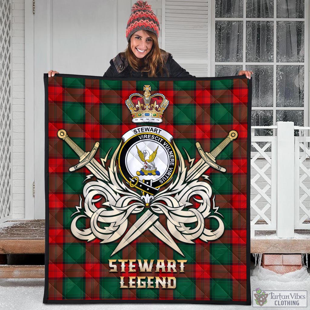 Tartan Vibes Clothing Stewart Atholl Modern Tartan Quilt with Clan Crest and the Golden Sword of Courageous Legacy