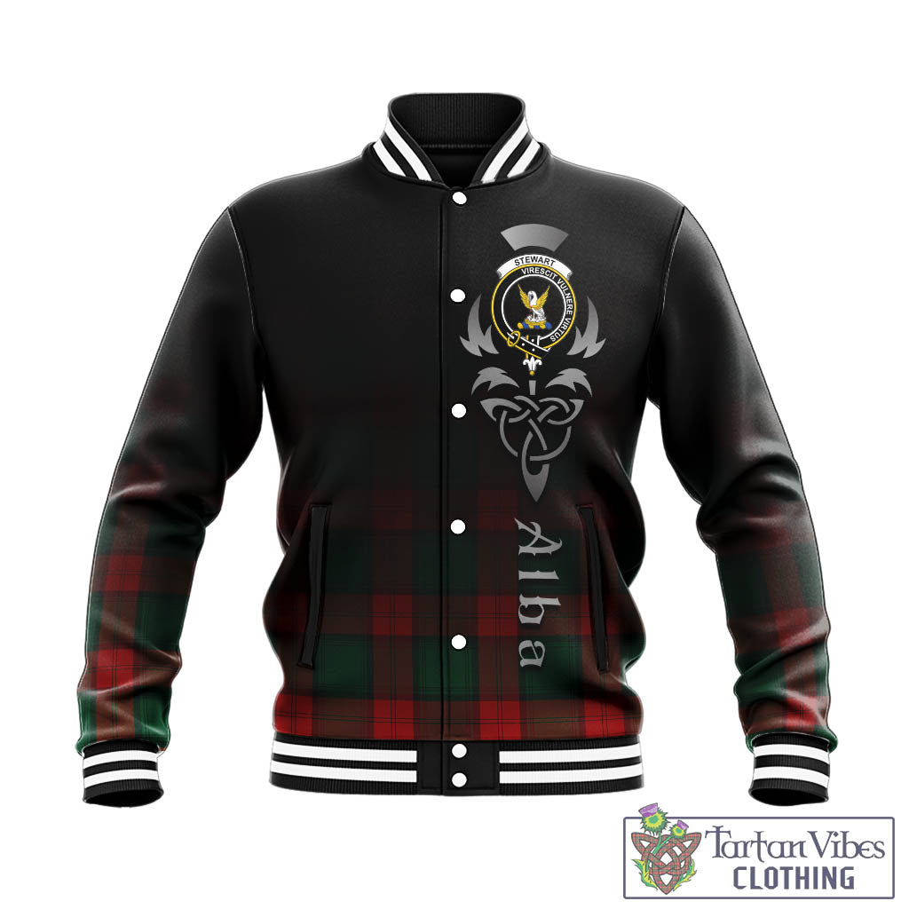 Tartan Vibes Clothing Stewart Atholl Modern Tartan Baseball Jacket Featuring Alba Gu Brath Family Crest Celtic Inspired