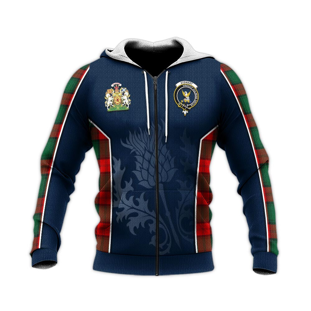 Tartan Vibes Clothing Stewart Atholl Modern Tartan Knitted Hoodie with Family Crest and Scottish Thistle Vibes Sport Style