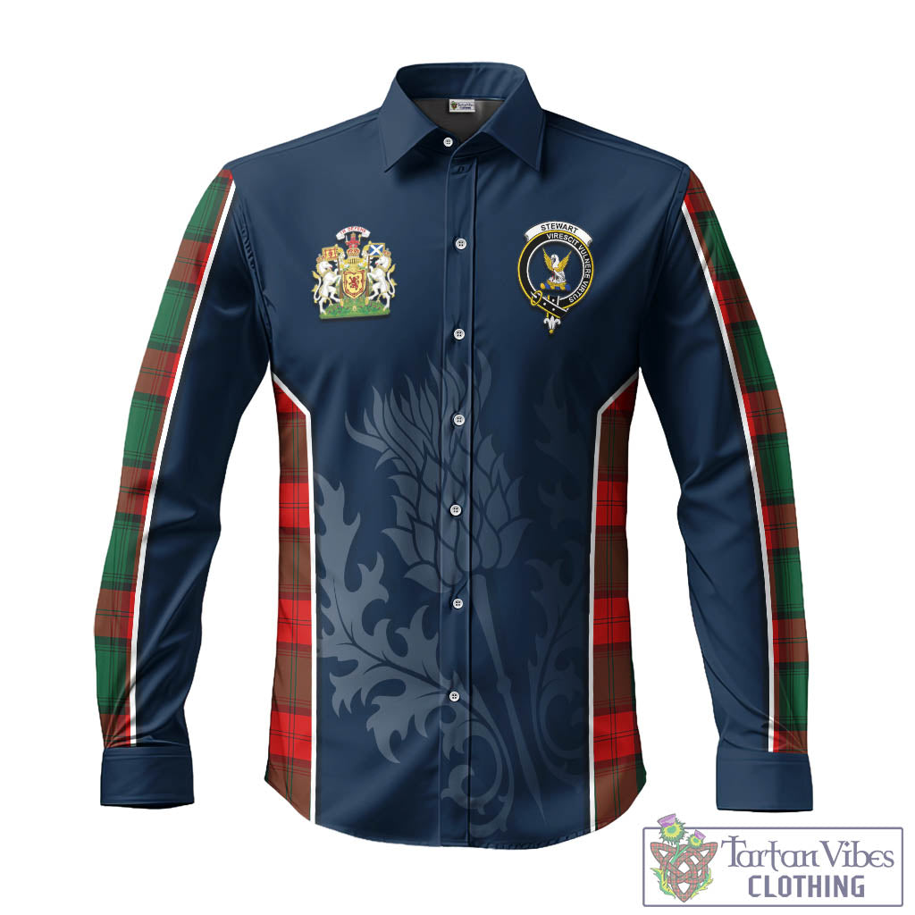 Tartan Vibes Clothing Stewart Atholl Modern Tartan Long Sleeve Button Up Shirt with Family Crest and Scottish Thistle Vibes Sport Style