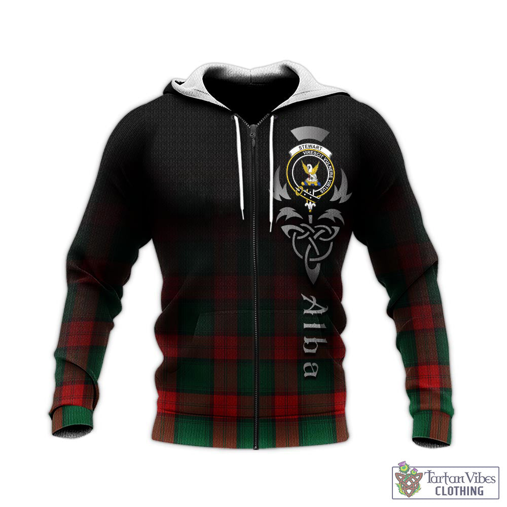 Tartan Vibes Clothing Stewart Atholl Modern Tartan Knitted Hoodie Featuring Alba Gu Brath Family Crest Celtic Inspired