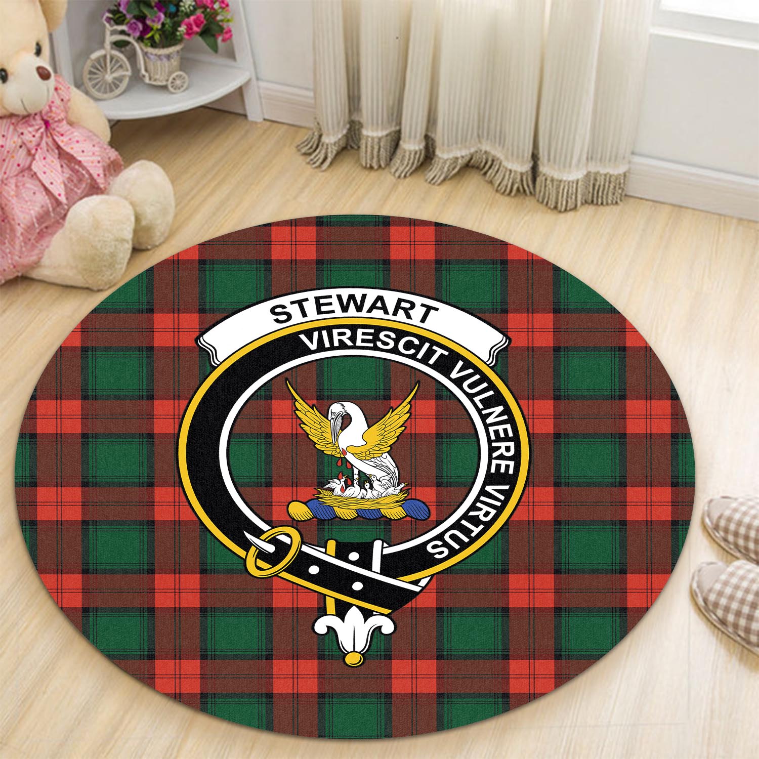 stewart-atholl-modern-tartan-round-rug-with-family-crest