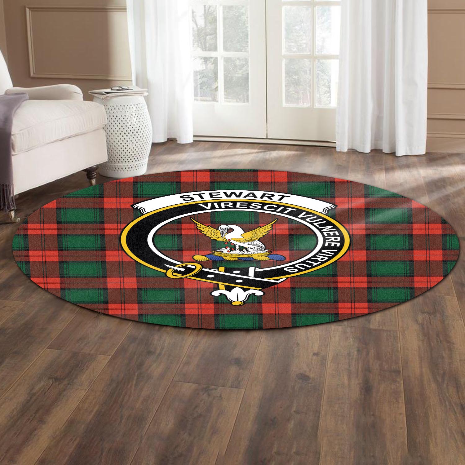 stewart-atholl-modern-tartan-round-rug-with-family-crest