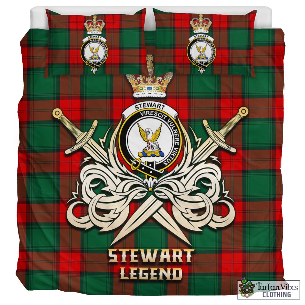 Tartan Vibes Clothing Stewart Atholl Modern Tartan Bedding Set with Clan Crest and the Golden Sword of Courageous Legacy