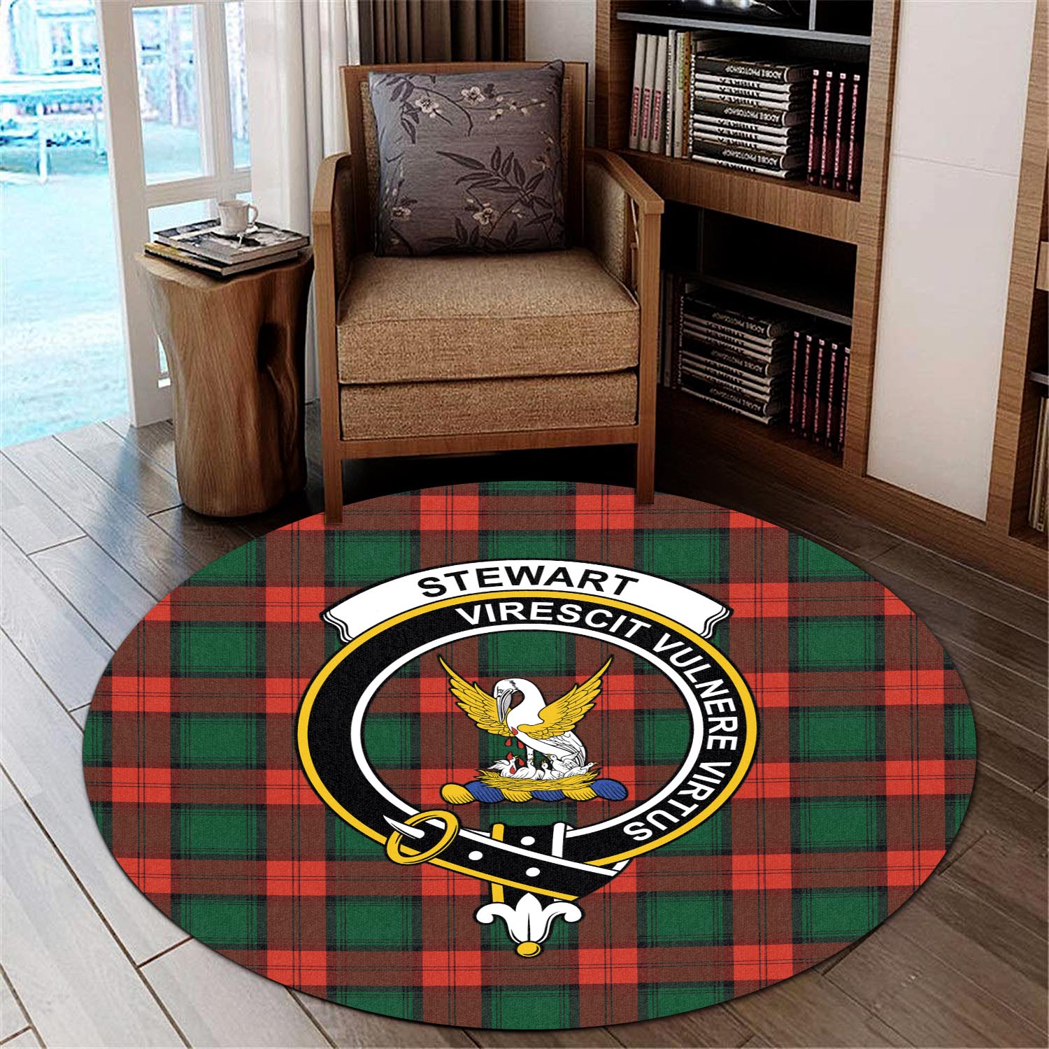 stewart-atholl-modern-tartan-round-rug-with-family-crest