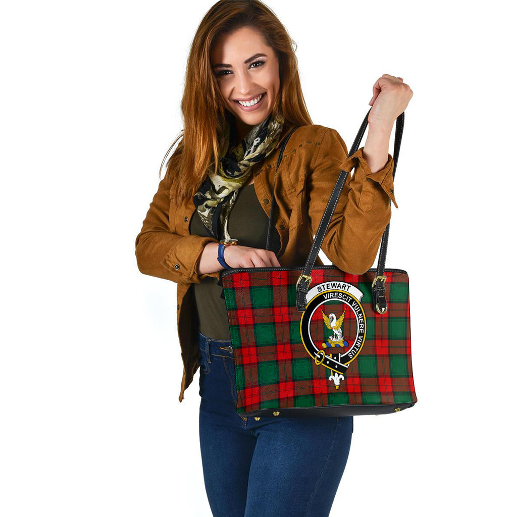 Stewart Atholl Modern Tartan Leather Tote Bag with Family Crest - Tartan Vibes Clothing