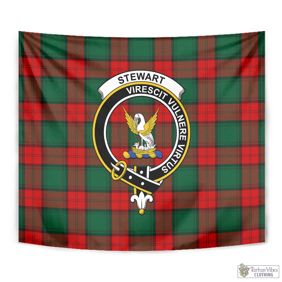 Tartan Vibes Clothing Stewart Atholl Modern Tartan Tapestry Wall Hanging and Home Decor for Room with Family Crest