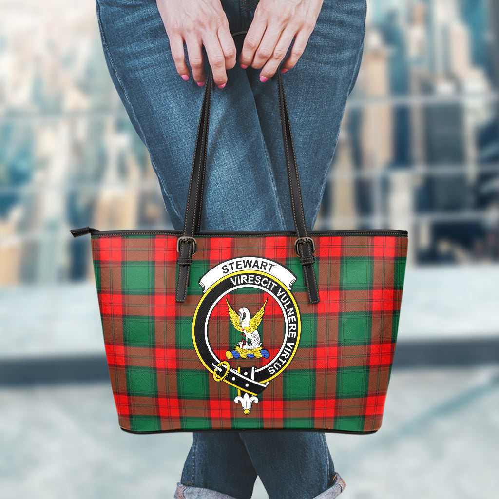 Stewart Atholl Modern Tartan Leather Tote Bag with Family Crest - Tartan Vibes Clothing