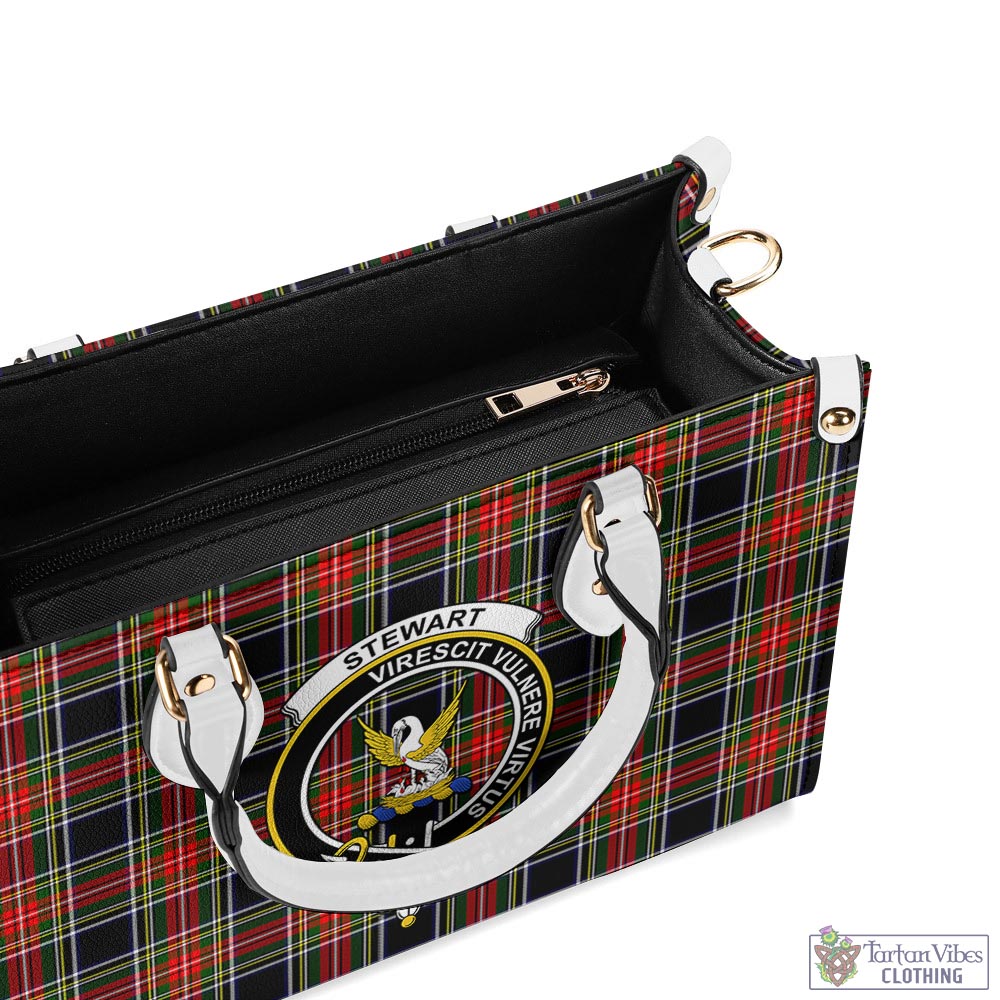 Tartan Vibes Clothing Stewart Black Tartan Luxury Leather Handbags with Family Crest