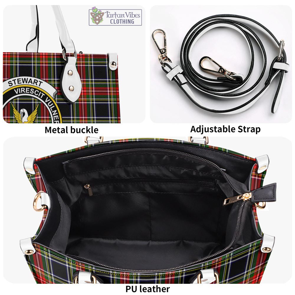 Tartan Vibes Clothing Stewart Black Tartan Luxury Leather Handbags with Family Crest