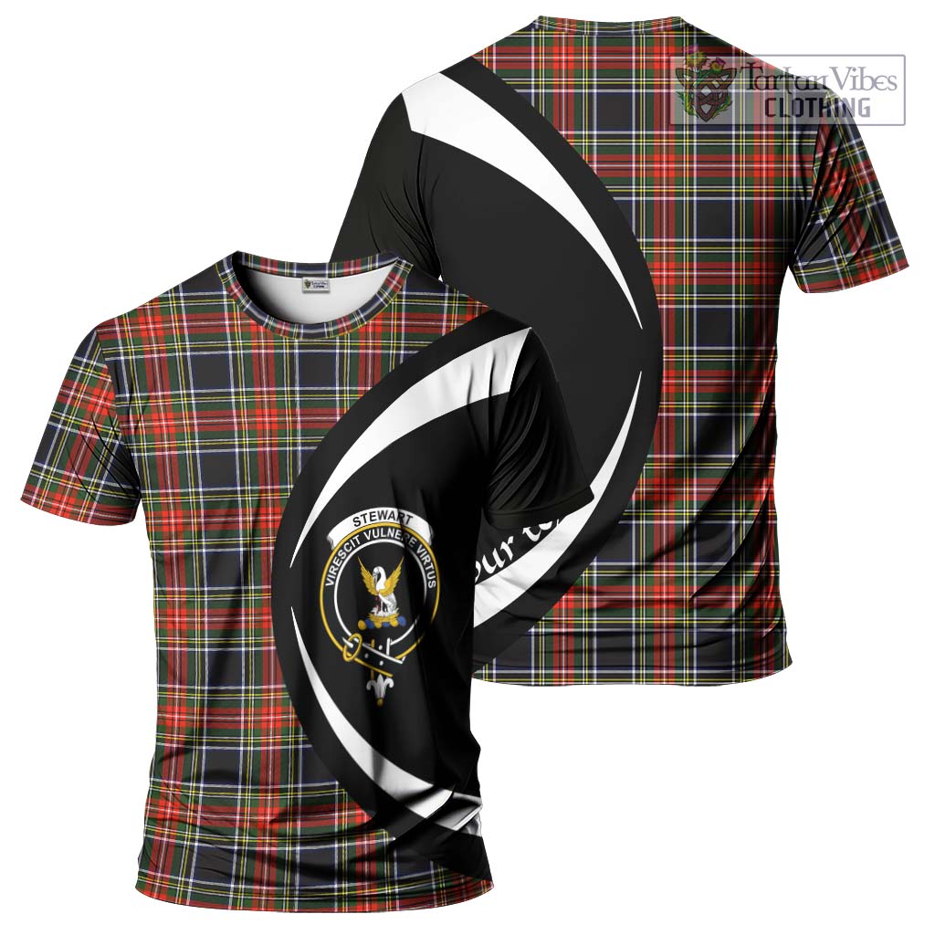 Tartan Vibes Clothing Stewart Black Tartan T-Shirt with Family Crest Circle Style