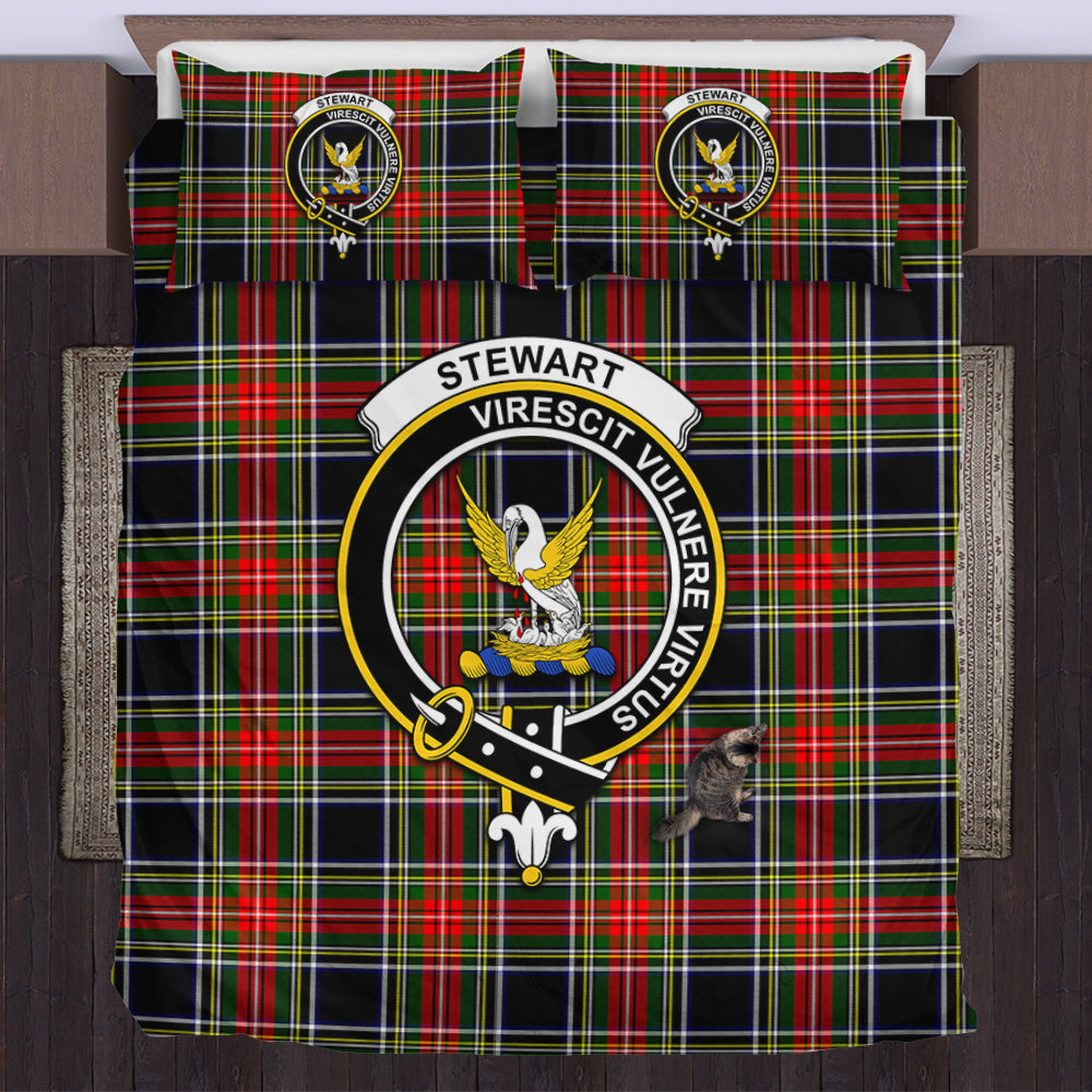 Stewart Black Tartan Bedding Set with Family Crest US Bedding Set - Tartan Vibes Clothing