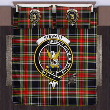 Stewart Black Tartan Bedding Set with Family Crest