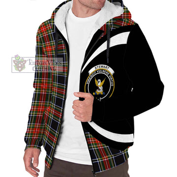 Stewart Black Tartan Sherpa Hoodie with Family Crest Circle Style