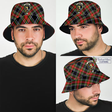 Stewart Black Tartan Bucket Hat with Family Crest