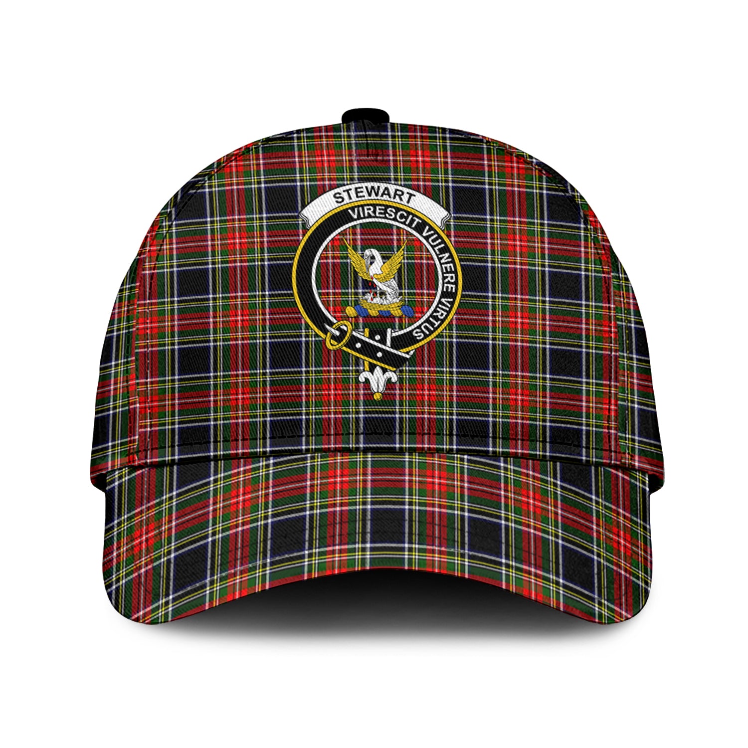 Stewart Black Tartan Classic Cap with Family Crest Classic Cap Universal Fit - Tartan Vibes Clothing