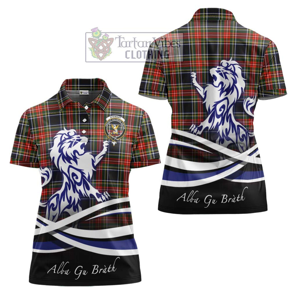 Stewart Black Tartan Women's Polo Shirt with Alba Gu Brath Regal Lion Emblem Women - Tartanvibesclothing Shop