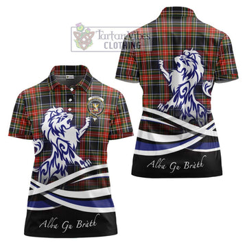 Stewart Black Tartan Women's Polo Shirt with Alba Gu Brath Regal Lion Emblem