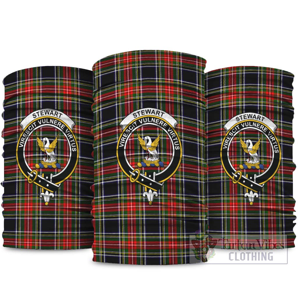 Stewart Black Tartan Neck Gaiters, Tartan Bandanas, Tartan Head Band with Family Crest