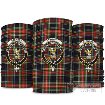 Stewart Black Tartan Neck Gaiters, Tartan Bandanas, Tartan Head Band with Family Crest