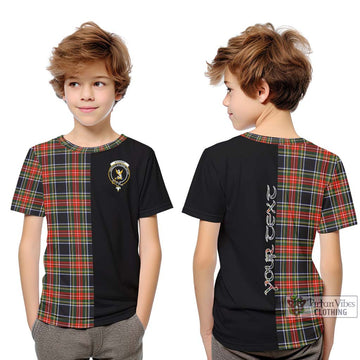 Stewart Black Tartan Kid T-Shirt with Family Crest and Half Of Me Style