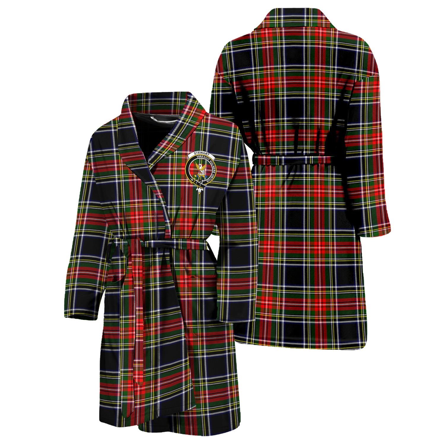 Stewart Black Tartan Bathrobe with Family Crest Unisex S - Tartan Vibes Clothing