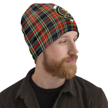 Stewart Black Tartan Beanies Hat with Family Crest