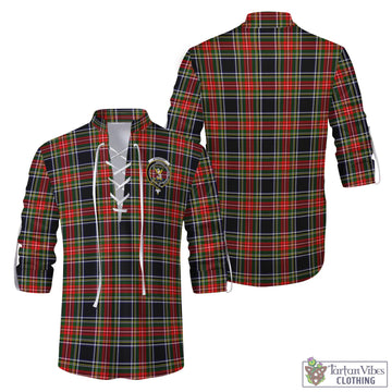 Stewart Black Tartan Men's Scottish Traditional Jacobite Ghillie Kilt Shirt with Family Crest