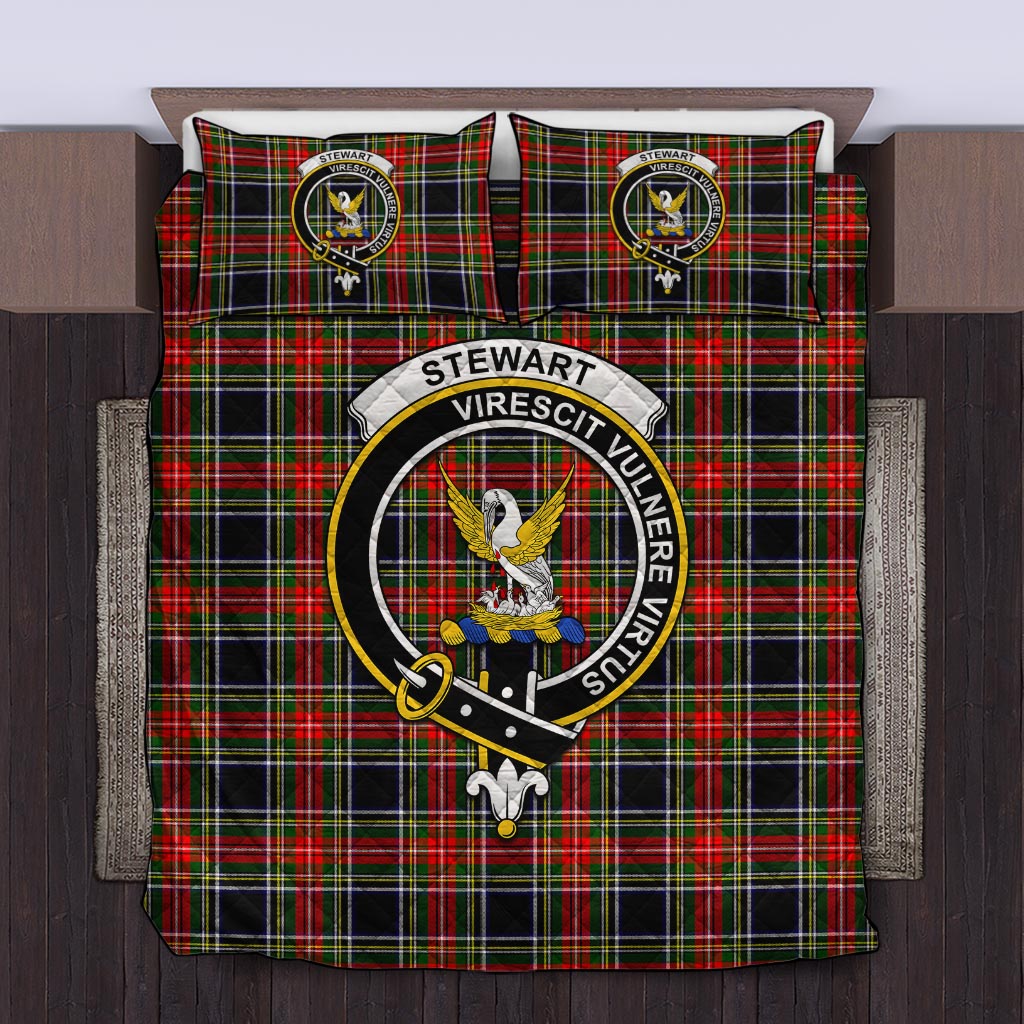 Stewart Black Tartan Quilt Bed Set with Family Crest Twin - Tartan Vibes Clothing