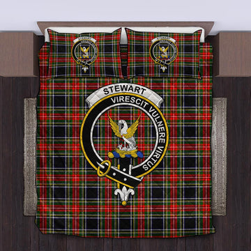 Stewart Black Tartan Quilt Bed Set with Family Crest