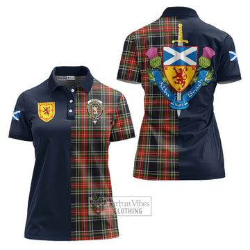 Stewart Black Tartan Women's Polo Shirt Alba with Scottish Lion Royal Arm Half Style