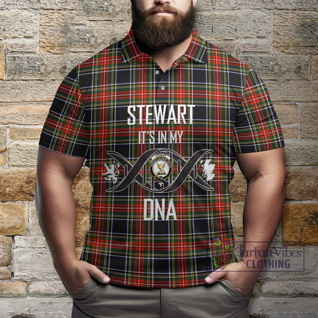 Stewart Black Tartan Polo Shirt with Family Crest DNA In Me Style Kid - Tartanvibesclothing Shop