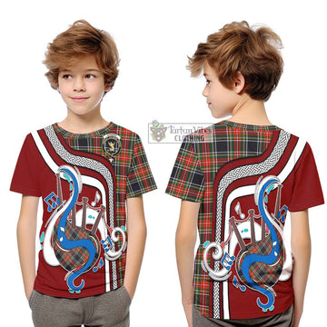 Stewart Black Tartan Kid T-Shirt with Epic Bagpipe Style