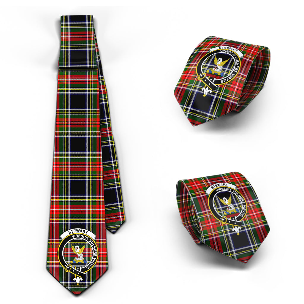 Stewart Black Tartan Classic Necktie with Family Crest Necktie One Size - Tartan Vibes Clothing