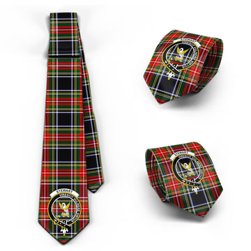 Stewart Black Tartan Classic Necktie with Family Crest