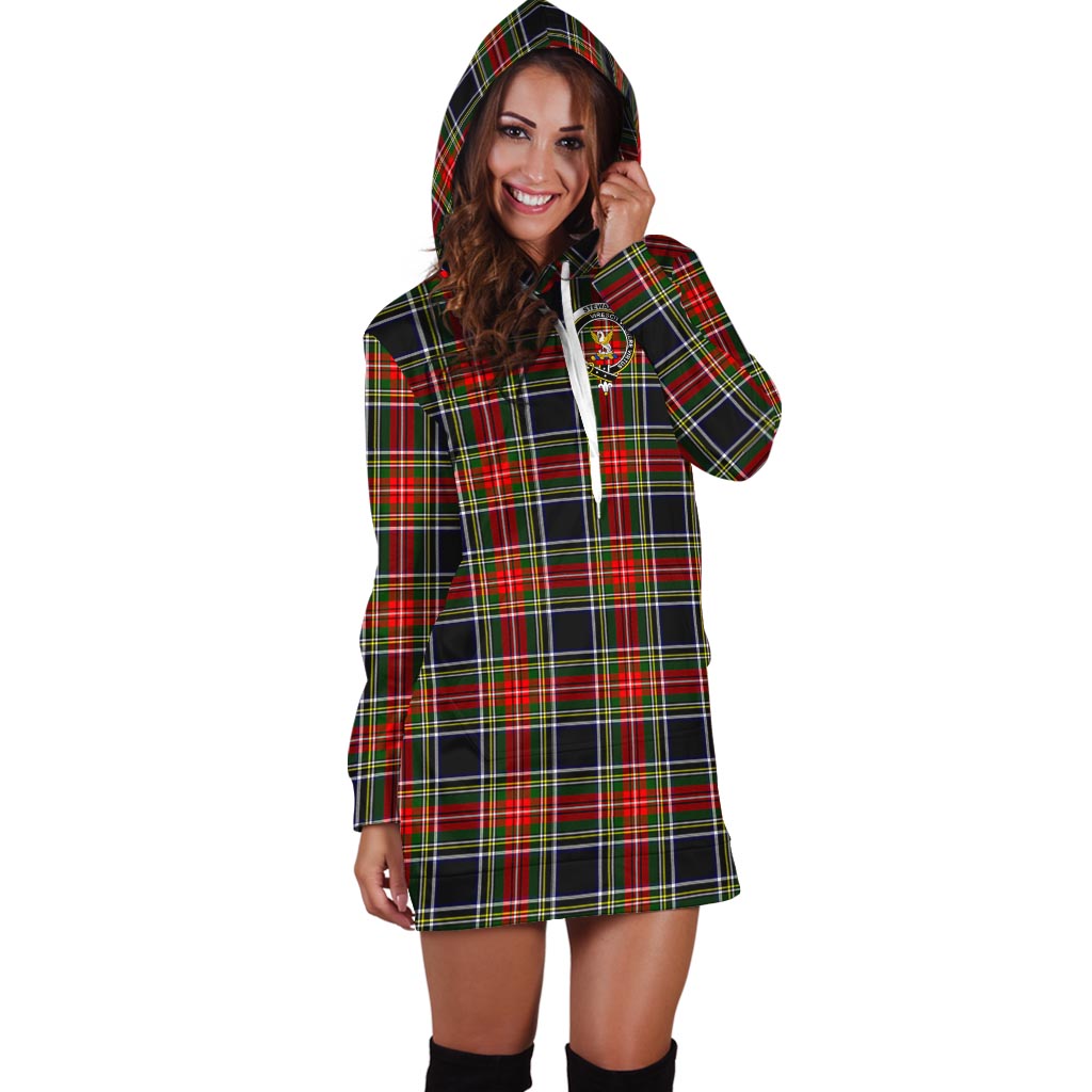 Stewart Black Tartan Hoodie Dress with Family Crest - Tartan Vibes Clothing