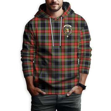 Stewart Black Tartan Hoodie with Family Crest