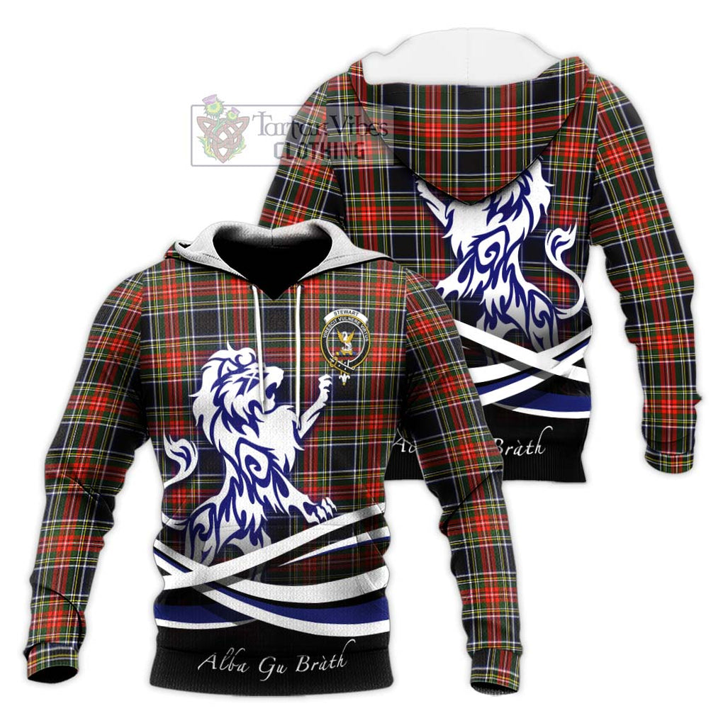 Stewart Black Tartan Knitted Hoodie with Alba Gu Brath Regal Lion Emblem Unisex Knitted Pullover Hoodie - Tartanvibesclothing Shop