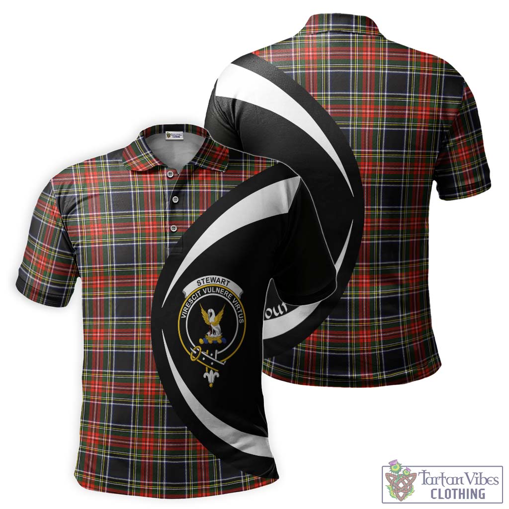 Stewart Black Tartan Men's Polo Shirt with Family Crest Circle Style Kid - Tartan Vibes Clothing