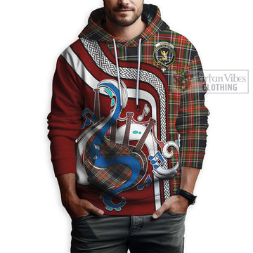 Stewart Black Tartan Hoodie with Epic Bagpipe Style