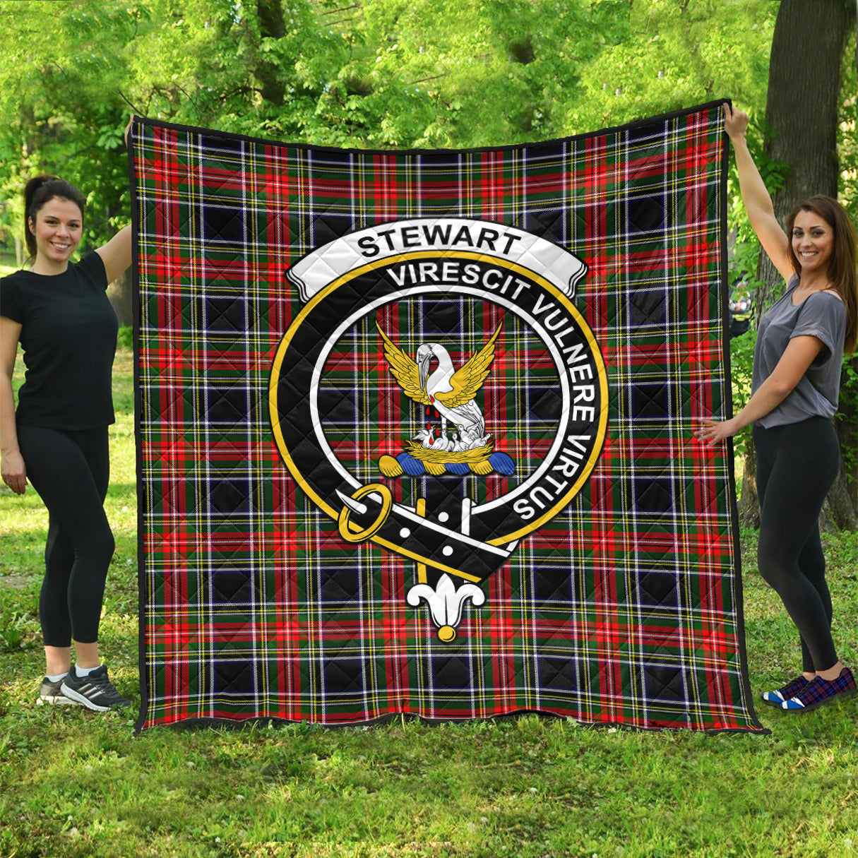 stewart-black-tartan-quilt-with-family-crest