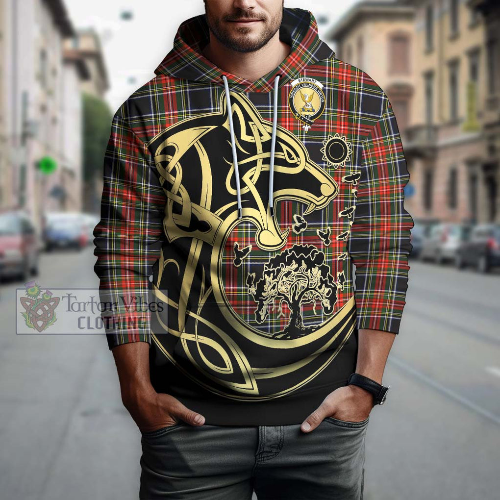 Stewart Black Tartan Hoodie with Family Crest Celtic Wolf Style Zip Hoodie - Tartan Vibes Clothing