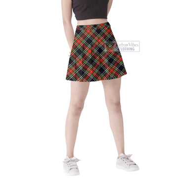 Stewart Black Tartan Women's Plated Mini Skirt Cross Style