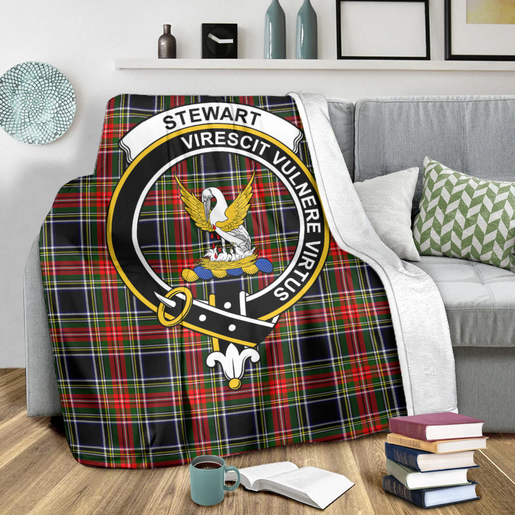 stewart-black-tartab-blanket-with-family-crest