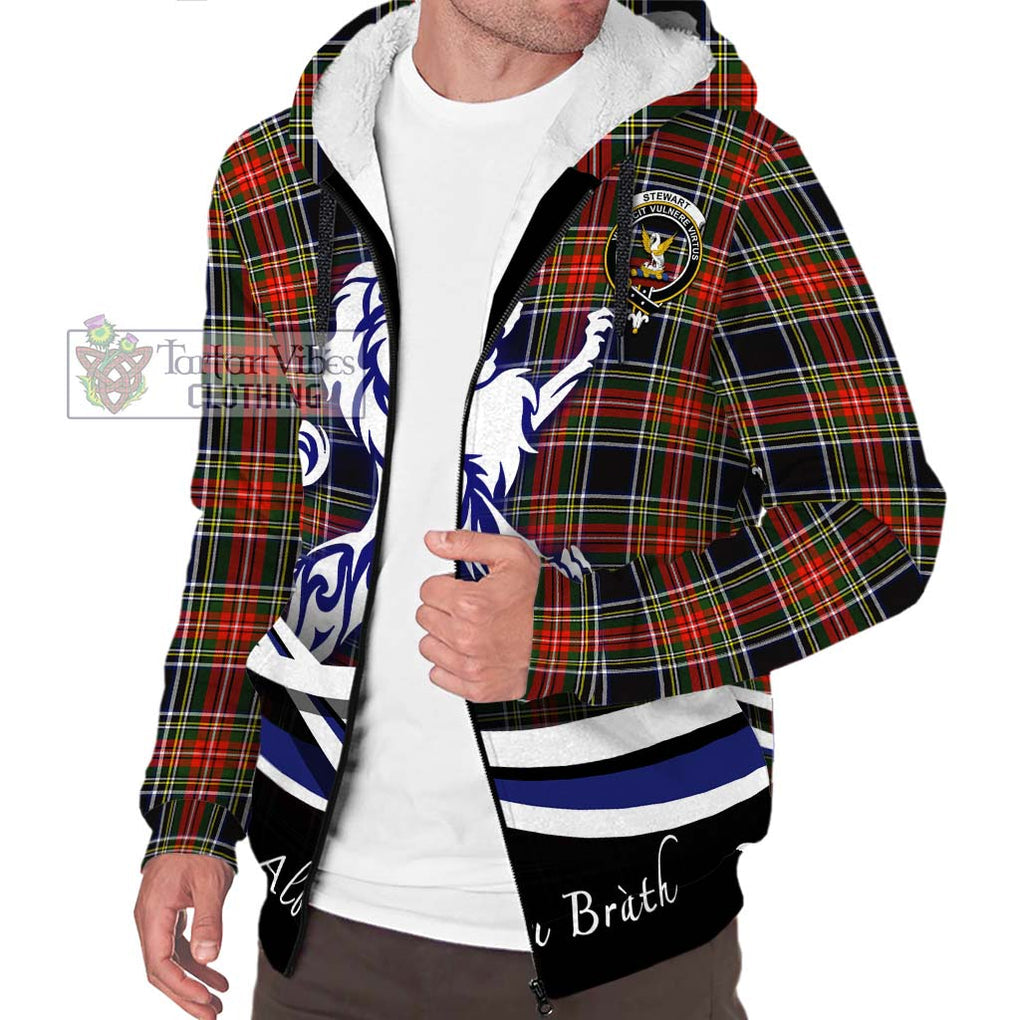 Stewart Black Tartan Sherpa Hoodie with Alba Gu Brath Regal Lion Emblem Unisex S - Tartanvibesclothing Shop