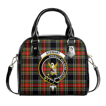 Stewart Black Tartan Shoulder Handbags with Family Crest