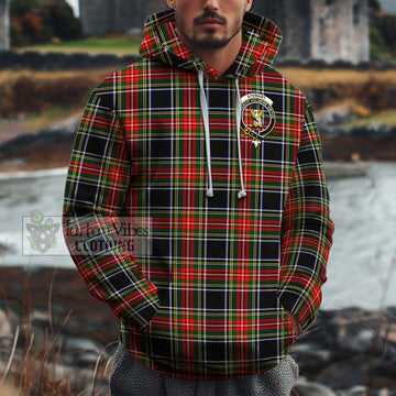 Stewart Black Tartan Cotton Hoodie with Family Crest