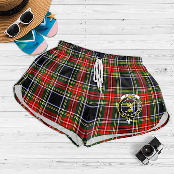 Stewart Black Tartan Womens Shorts with Family Crest