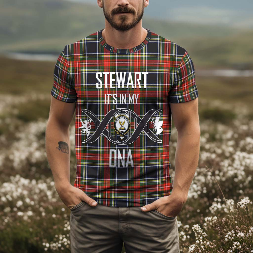 Stewart Black Tartan T-Shirt with Family Crest DNA In Me Style Kid's Shirt - Tartan Vibes Clothing