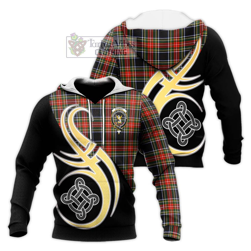 Stewart Black Tartan Knitted Hoodie with Family Crest and Celtic Symbol Style Unisex Knitted Pullover Hoodie - Tartan Vibes Clothing